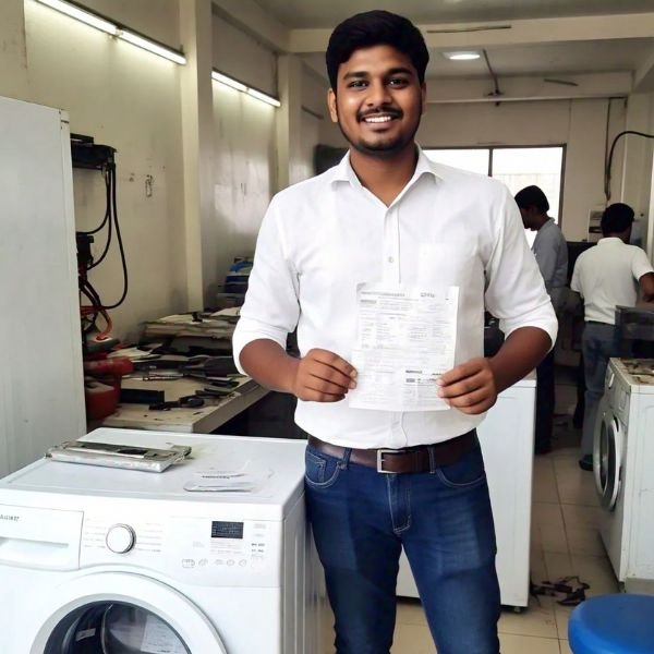 Happy customer after repairing washing machine